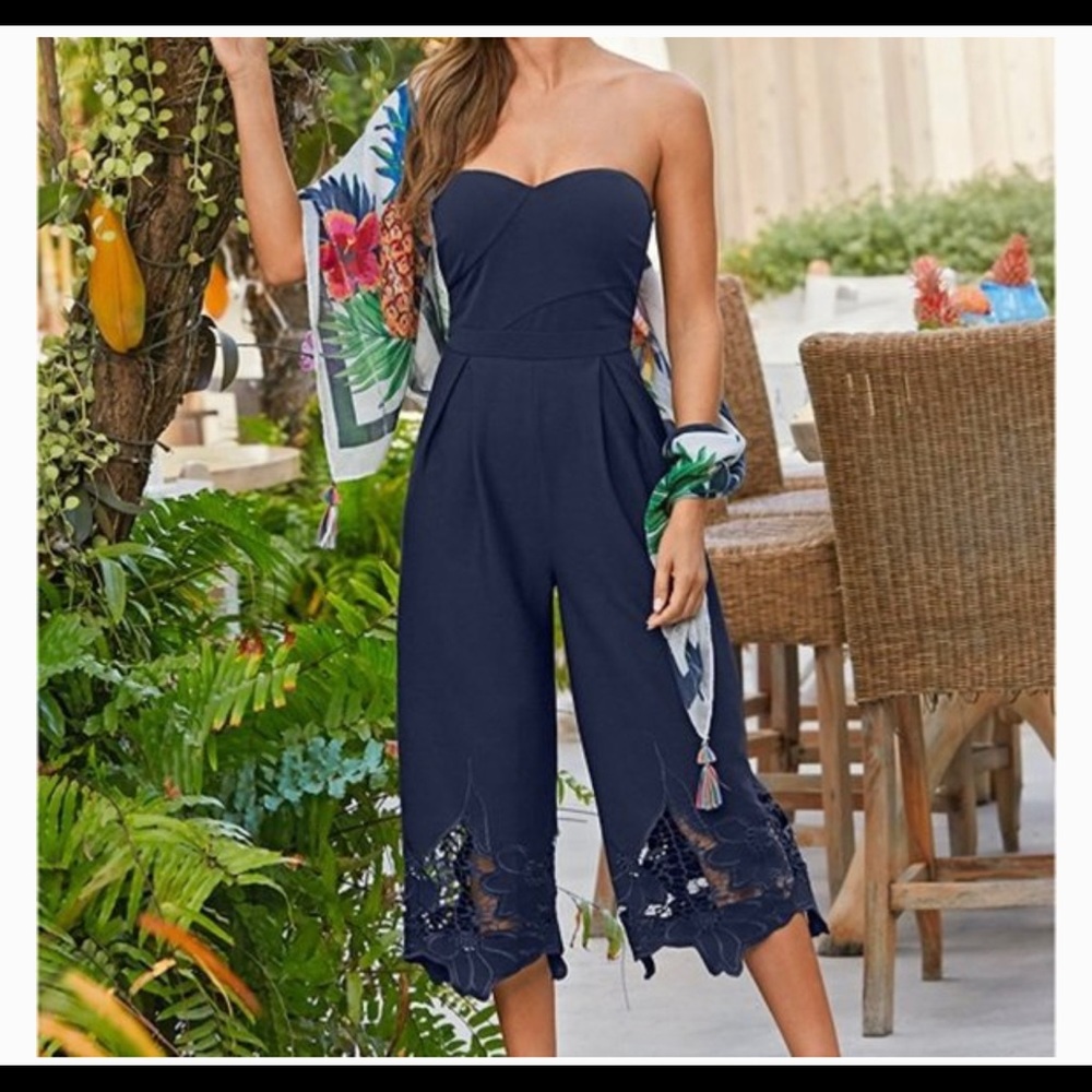 Venus Navy Blue Laced Bottom Jumpsuit
